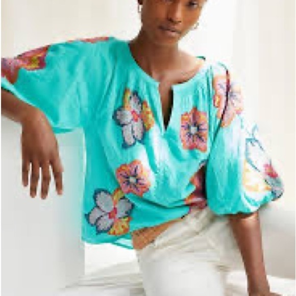 Anthropologie Maeve embroidered peasant blouse in coral - Picture 1 of 7